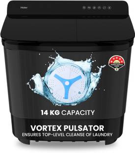 Haier 14 kg Toughened Glass with Anti Bacterial Vortex Pulsator, 1300 RPM, Spray Function, Wash Programs, Magic Filter, Rat Mesh Semi Automatic Top Load Washing Machine Black