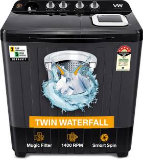 VW 10.5 kg Semi Automatic Top Load Washing Machine Black