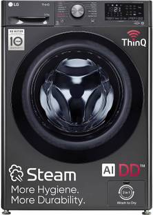 LG 9/5 kg Washer with Dryer Fully-Automatic Front Load with AI Direct Drive Technology, Wi-Fi Enabled , Steam reduce germs & allergens, TurboWash Ready to Wear Clothes & In-built Heater with In-built Heater Black