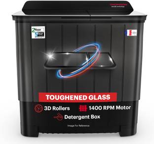 Thomson 7 kg 5 Star Aqua Magic Grande Series with Toughened Glass and Double Waterfall Semi Automatic Top Load Washing Machine Black, Grey