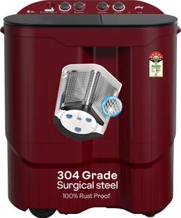 Godrej 10.5 Kg 5 Star, Toughened Glass Lid With Stainless Steel Drum, Drying at 1440 RPM Speed Semi Automatic Top Load Washing Machine Grey, Maroon