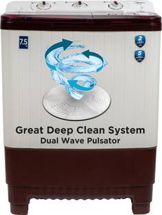 Midea 7.5 kg Semi Automatic Top Load Washing Machine Maroon, White