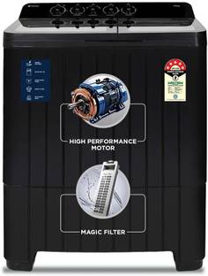 MOTOROLA 14 kg 5 star rating Midnight Series Soft closing Glass lid Semi Automatic Top Load Washing Machine Black