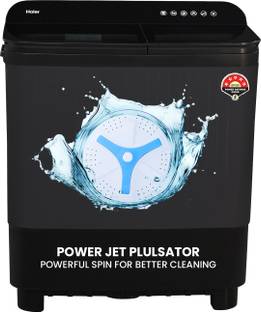 Haier 10 kg Toughened Glass, Anti Bacterial Vortex Pulsator, 1300 RPM, Spray Function, Wash Programs, Magic Filter, Rat Mesh Semi Automatic Top Load Washing Machine with In-built Heater Black, Grey