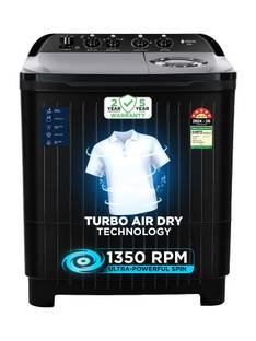 MOTOROLA 8.5 kg with Turbo Air Dry and Hard Water Wash Semi Automatic Top Load Washing Machine Black