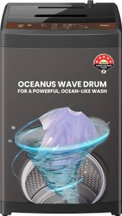 Haier 7 kg Powerful Oceanus Wave Drum, Smart Fuzzy Control, Balance Clean Pulsator, Custom Wash Cycles with 15 Mins Quick Wash, Magic Filter, Castor Wheels Fully Automatic Top Load Washing Machine Brown, Grey