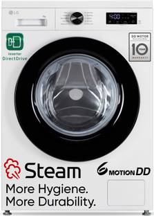 LG 7 kg 5 Star, Allergen free with Steam, Inverter Direct Drive - Less vibration, less noise, 6 Motion Direct Drive, 1200 RPM, Essence Fully Automatic Front Load Washing Machine with In-built Heater White