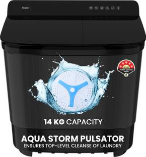Haier 14 kg Toughened Glass with Anti Bacterial Vortex Pulsator, 1300 RPM, Spray Function, Wash Programs, Magic Filter, Rat Mesh Semi Automatic Top Load Washing Machine Black