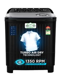MOTOROLA 9 kg with Turbo Air Dry and Magic Filter Semi Automatic Top Load Washing Machine Black
