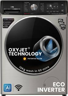 IFB 10 kg 5 Star with Steam Refresh program, 9 Swirl Wash, Eco Inverter, with AI Fully Automatic Front Load Washing Machine with In-built Heater Black, Silver