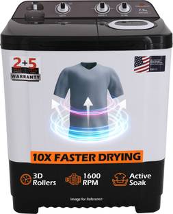 White Westinghouse (Trademark by Electrolux) 7.5 kg Semi Automatic Top Load Washing Machine Black, White