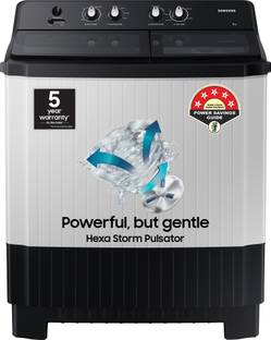 SAMSUNG 8 kg 5 star, Hexa Storm Pulsator, Soft Closing Door and Toughened Glass Lid Semi Automatic Top...