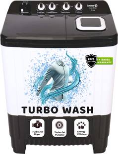 InnoQ 10 kg | Turbo Wash | Buzzer | Wheels | Turbo Jet Dryer | Magic Filter | Lint Filter Semi Automatic Top Load Washing Machine Black