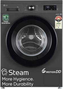 LG 9 kg 5 Star, Inverter Direct Drive Technology, 6 Motion DD, Steam Fully Automatic Front Load Washing Machine with In-built Heater Black, Grey