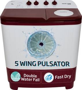 Voltas Beko by A Tata Product 7 kg with Fast Dry, Double Waterfall, 5 Wing Pulsator Semi Automatic Top Load Washing Machine Maroon, White
