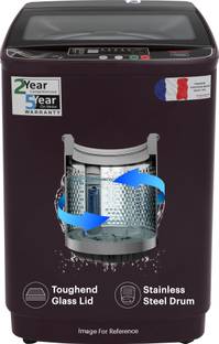 Thomson 8.5 kg PureWash Toughened Glass Lid with Stainless Steel Drum, Magic Filter and Multiple Wash Programs Fully Automatic Top Load Washing Machine Red, Maroon