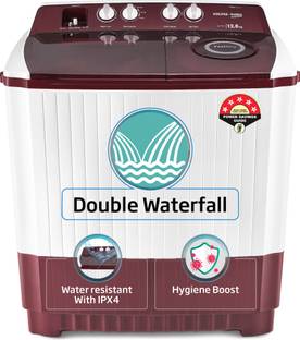 Voltas Beko by A Tata Product 12 kg A Tata Product Anti-allergen Hygiene Boost Washing Machine with Fast Dry and Water Proof IPX4 Panel Semi Automatic Top Load Maroon, White
