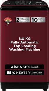 Acer 8 kg Fully Automatic Top Load Washing Machine with In-built Heater Maroon