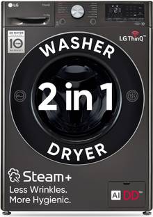 LG 11 kg AI Direct Drive Technology, Wi-Fi Enabled , Reduce allergens & wrinkles with Steam+ cycles, TurboWash Ready to Wear Clothes, Optimal wash for different fabrics & In-built Heater Fully Automatic Front Load Washing Machine Black, Grey