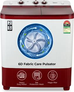 Midea 6.5 kg Semi Automatic Top Load Washing Machine Maroon, White