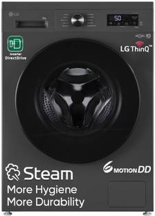 LG 8 kg 5 Star, Inverter Direct Drive Technology, Wi-Fi Enabled, 6 Motion DD, Steam Fully Automatic Front Load Washing Machine with In-built Heater Grey, Black