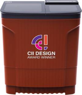 Godrej 8 kg 460 W PowerMax Wash Motor, Boderless Design With Toughened Glass Lid Semi Automatic Top Load Washing Machine Red
