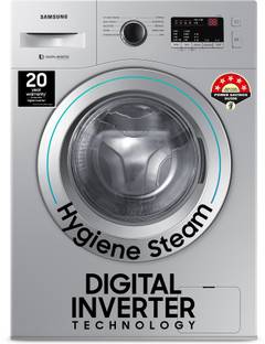 SAMSUNG 7 kg 5 star, Hygiene Steam with Inbuilt Heater, LED Display, Diamond Drum, Digital Inverter Fully Automatic Front Load Washing Machine Silver