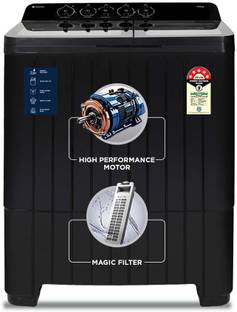 MOTOROLA 14 kg 5 star rating Midnight Series Soft closing Glass lid Semi Automatic Top Load Washing Machine Black
