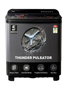 Haier 9 kg Thunder Pulsator, Toughened Glass Lid, Oxyi Dry, Magic Filter & Castor Wheels Semi Automati...