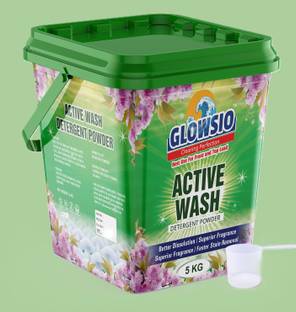 GLOWSIO ActiveWash 5KG DetergentPowder | Free Scoop |Preserve Fabric Shine,Easy Dissolve Detergent Powder (Active Fresh)