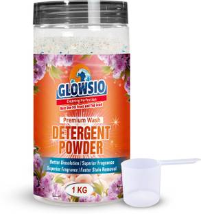 GLOWSIO Premium Wash Detergent Powder 1 Kg | Free Scoop | Dissolves Easily, Color Safe Detergent Powder (Active Fresh)