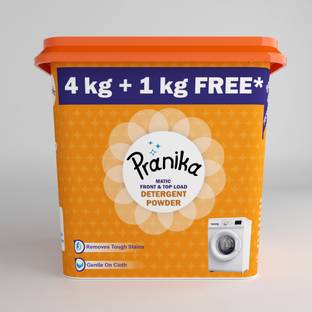 PRANIKA Detergent Powder | Top and Front Load | 4kg with 1kg Free Offer Detergent Powder (Active Fresh)