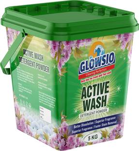 GLOWSIO Active Wash Detergent Powder 5 Kg | Free Scoop | Dissolves Easily, Color Safe Detergent Powder (Active Fresh)