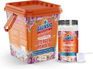 GLOWSIO Premium Wash Detergent Powder 5+1 Kg | Free Scoop, Dissolve Easily, Soft n Shiny Detergent Powder (Active Fresh)