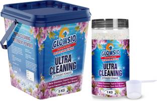 GLOWSIO Ultra Cleaning Detergent Powder 5+1 Kg | Free Scoop, Dissolve Easily, Color Safe Detergent Powder (Active Fresh)