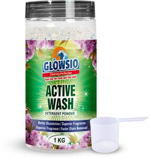 GLOWSIO Active Wash Detergent Powder 1 Kg | Free Scoop | Preserve Shine, Easy Dissolve Detergent Powder (Active Fresh)