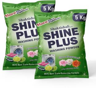 Shaktishali SHINE PLUS Smart Laundry Detergent Powder 5+5 Kg | Tough on Stains | Colour-Safe Detergent Powder (Active Fresh)