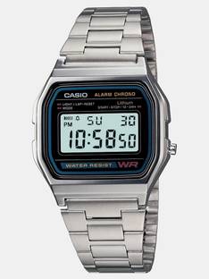CASIO A-158WA-1DF Vintage A158WA-1DF Black Dial Silver Stainless Steel Band Digital Watch  - For Men & Women