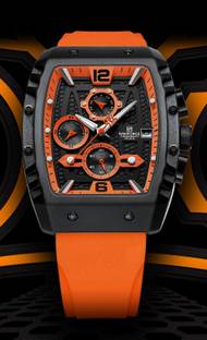 NAVIFORCE 8025 Orange and black chronograph dial with soft stylish silicon strap waterproof Analog Watch  - For Men
