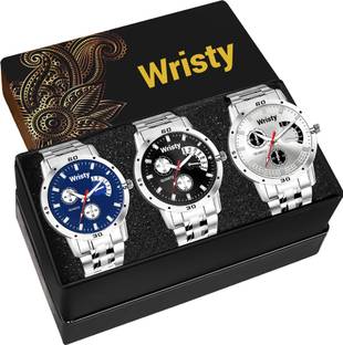 Wristy Premium Collection of 3 Black blue and Silver Analog Watch-For Men Analog Watch  - For Men