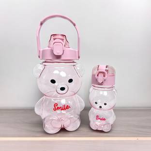 Virtuous Set of 2 Unbreakable Leakproof Plastic Teddy Bear Water Bottle for Kids 1200 ml Water Bottles