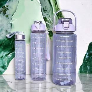 Virtuous New Transparent Set of 3 Sipper,Straw & Sticker Multipurpose Water Bottle 2000 ml Water Bottles