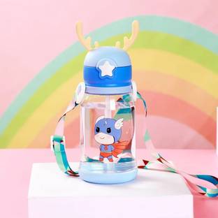 KAVANA Plastic Sipper Water Bottle for Kids, Lock & Silicone Straw for Boys & Girls 480 ml Shaker