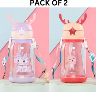 EBLOOMING Kids Antlers Cute Cartoon Design Sipper school Bottle for Kids with Strap 600 ml Water Bottles