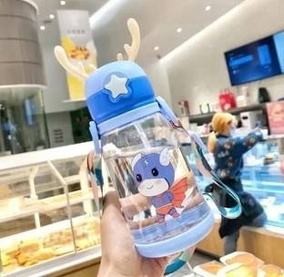 MHAX Deer Horn Multi Design Cute Mix Cartoon Sipper school Bottle for Kids with Strap 600 ml Water Bottle