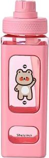 kripara Pink Water Bottle with Straw and Sticker, Bear Water Bottle 700 ml Water Bottle