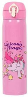 Barbarik Pink Unicorn Theme, Double Insulated Water Bottle for Kids/Adult (500ml) 500 ml