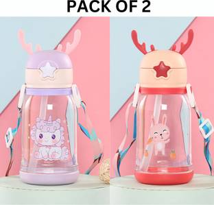 EPICK Kids Antlers Cute Cartoon Design Sipper School Water Bottle for Kids with Strap 600 ml Water Bottles