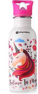 Play Nation Stainless Steel Color Changing Unicorn Themed Magic Water Bottle With Straw Lid, 600 ml Water Bottle