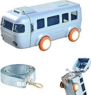 Urban Festivities Bus Water Bottle School Bus Water Bottle With Straw Water Bottle for Kids 500 ml Water Bottle